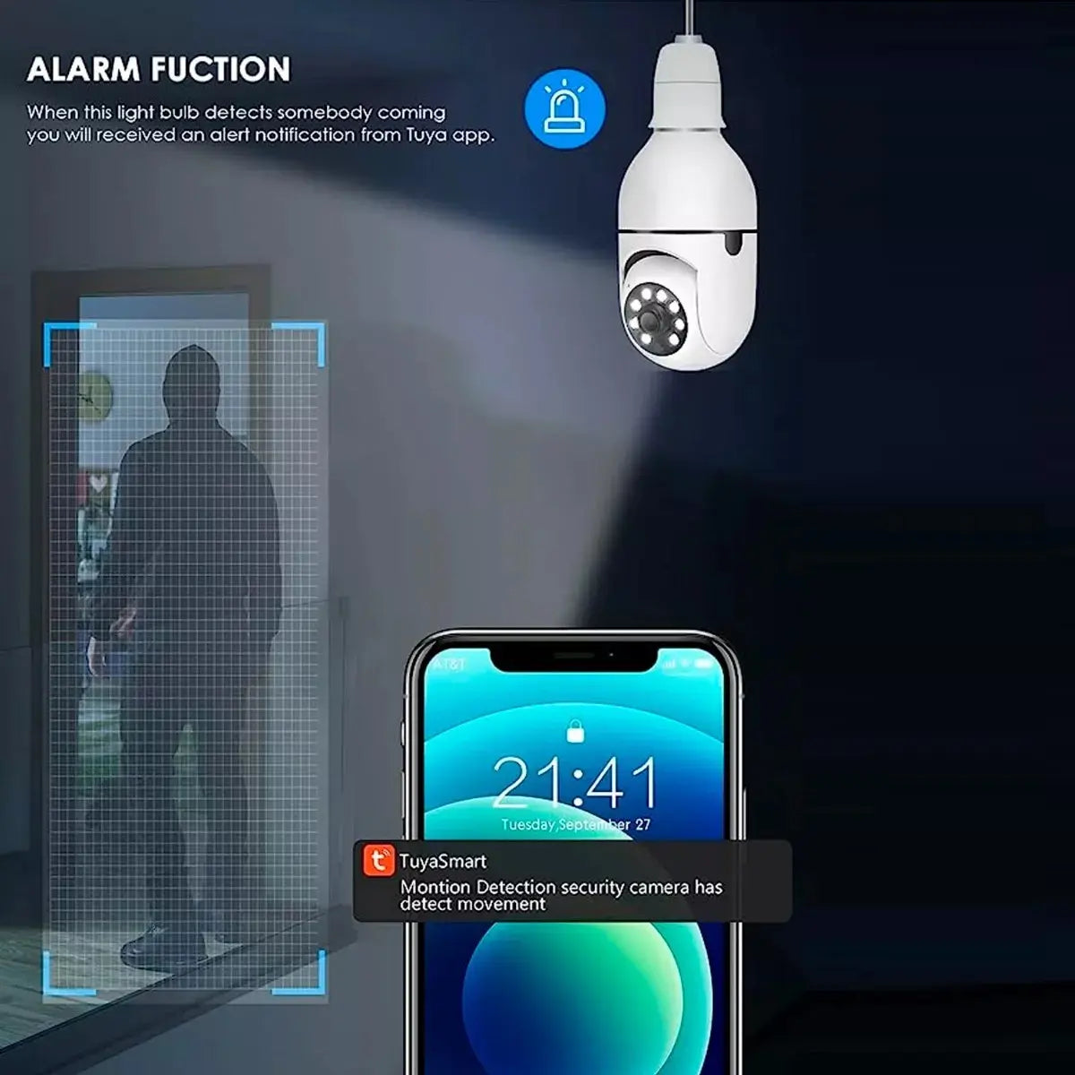 Cámara de Seguridad Tipo Ampolleta Wi-Fi 360° para Exterior con Visión Nocturna