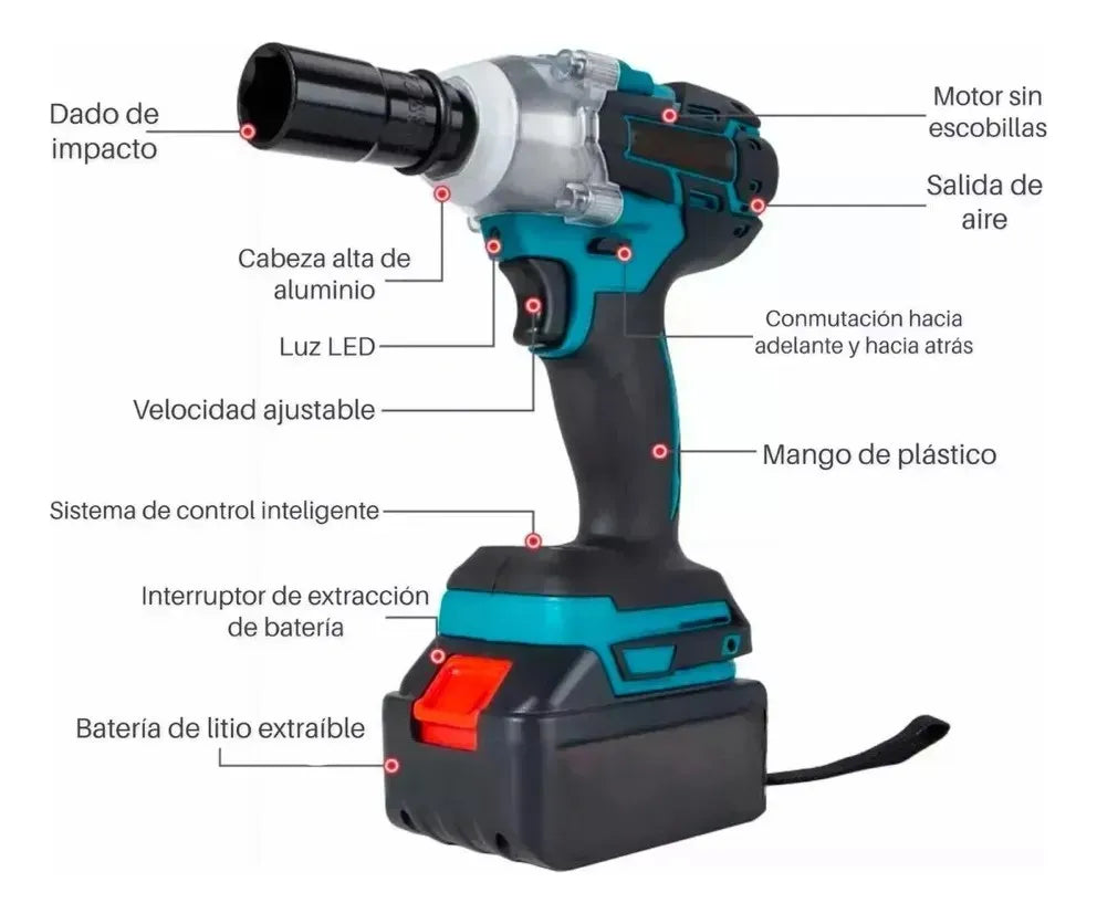 Taladro LLave de Impacto  de 98v Tasbel Con Accesorios + Mandril Incluido