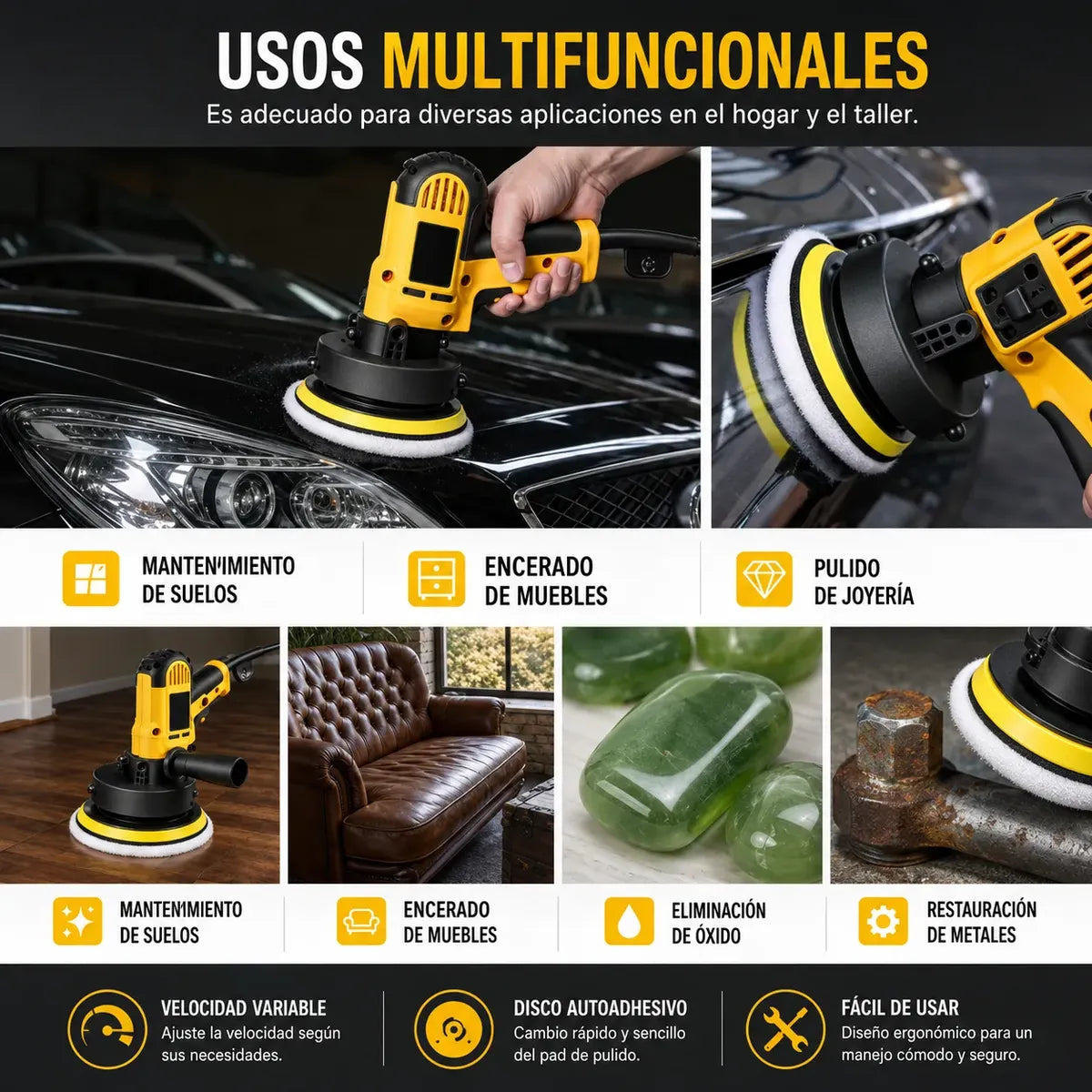 Pulidora Eléctrica Tasbel 700w Profesional Para Auto Madera