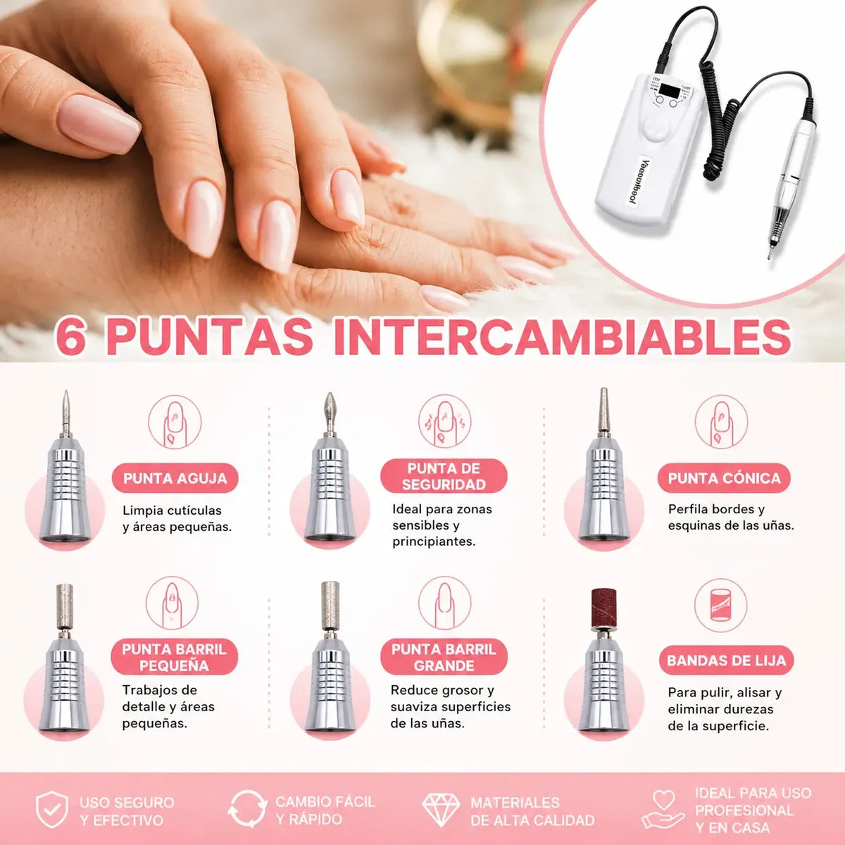 Torno De Uñas Profesional Portátil + Set De Fresas Manicura