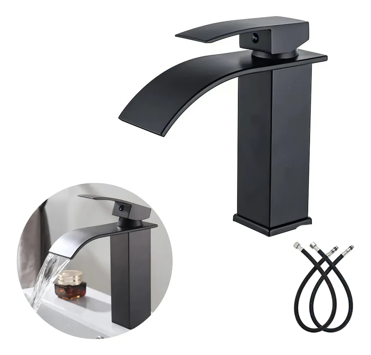 Llave Monomando Cascada Grifería Baño Negro Mate