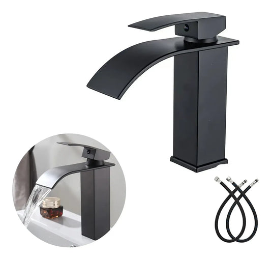 Llave Monomando Cascada Grifería Baño Negro Mate