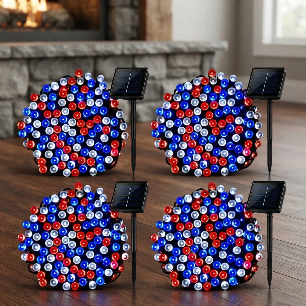 Pack X4 Guirnalda Luces Led Solar 20m Fiestas Patrias Jardin