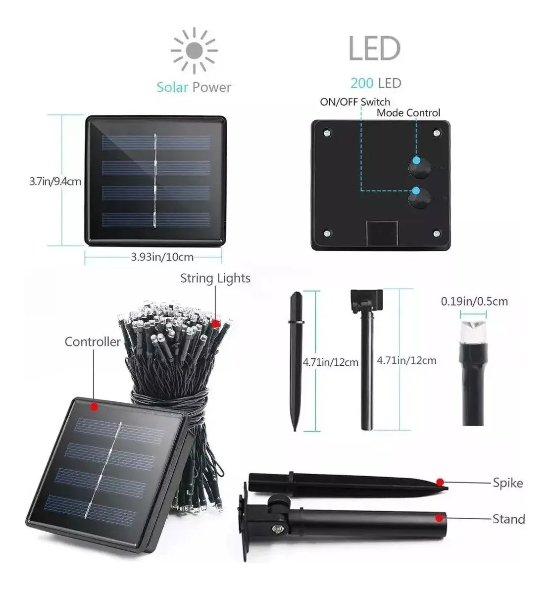 pack x5 Luces Guirnalda Solar 10 Metros Fiestas Patrias Chile
