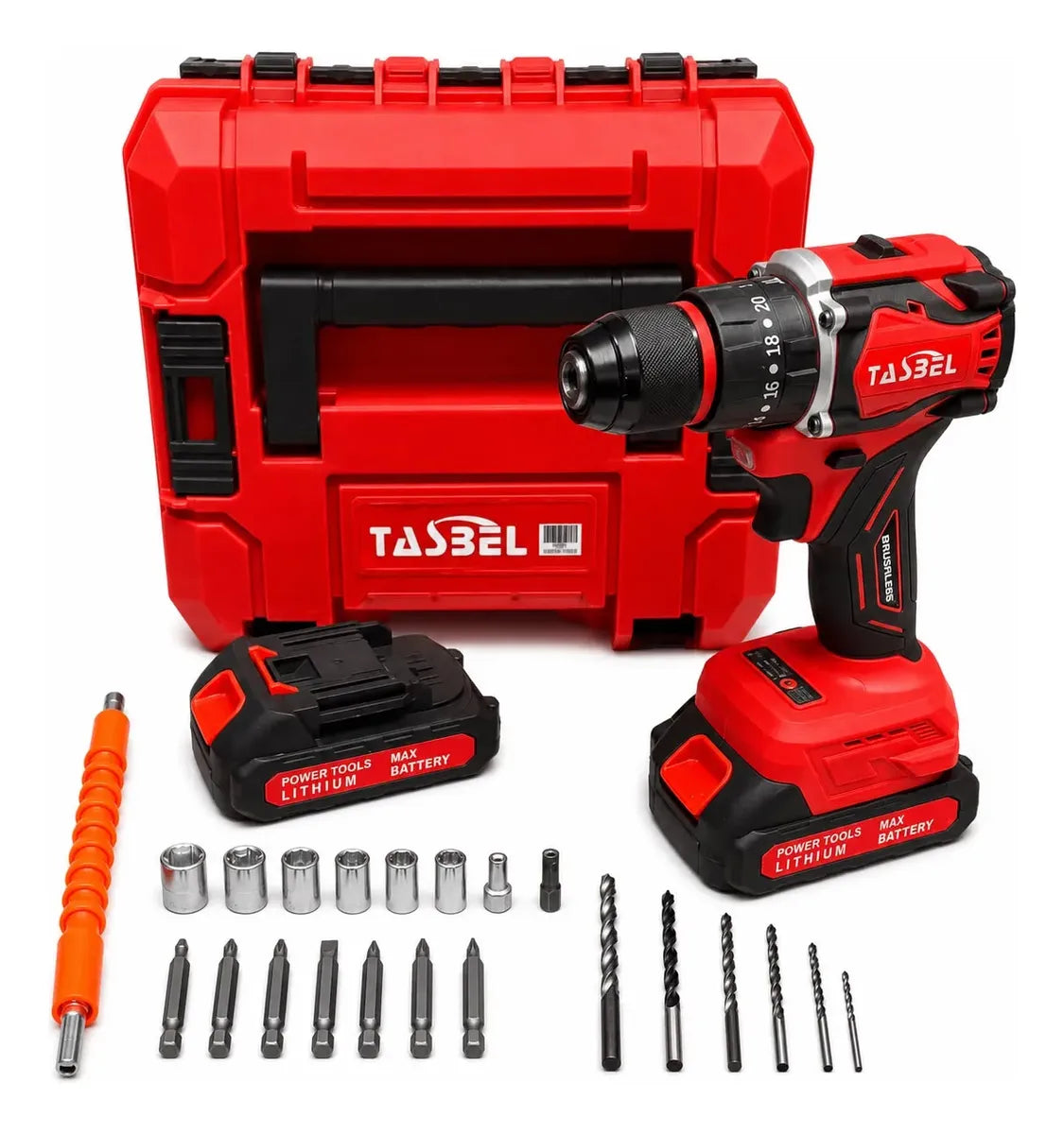 Taladro Inalámbrico Tasbel Rojo + 2 Baterías Profesional