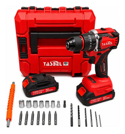 Taladro Inalámbrico Tasbel Rojo + 2 Baterías Profesional