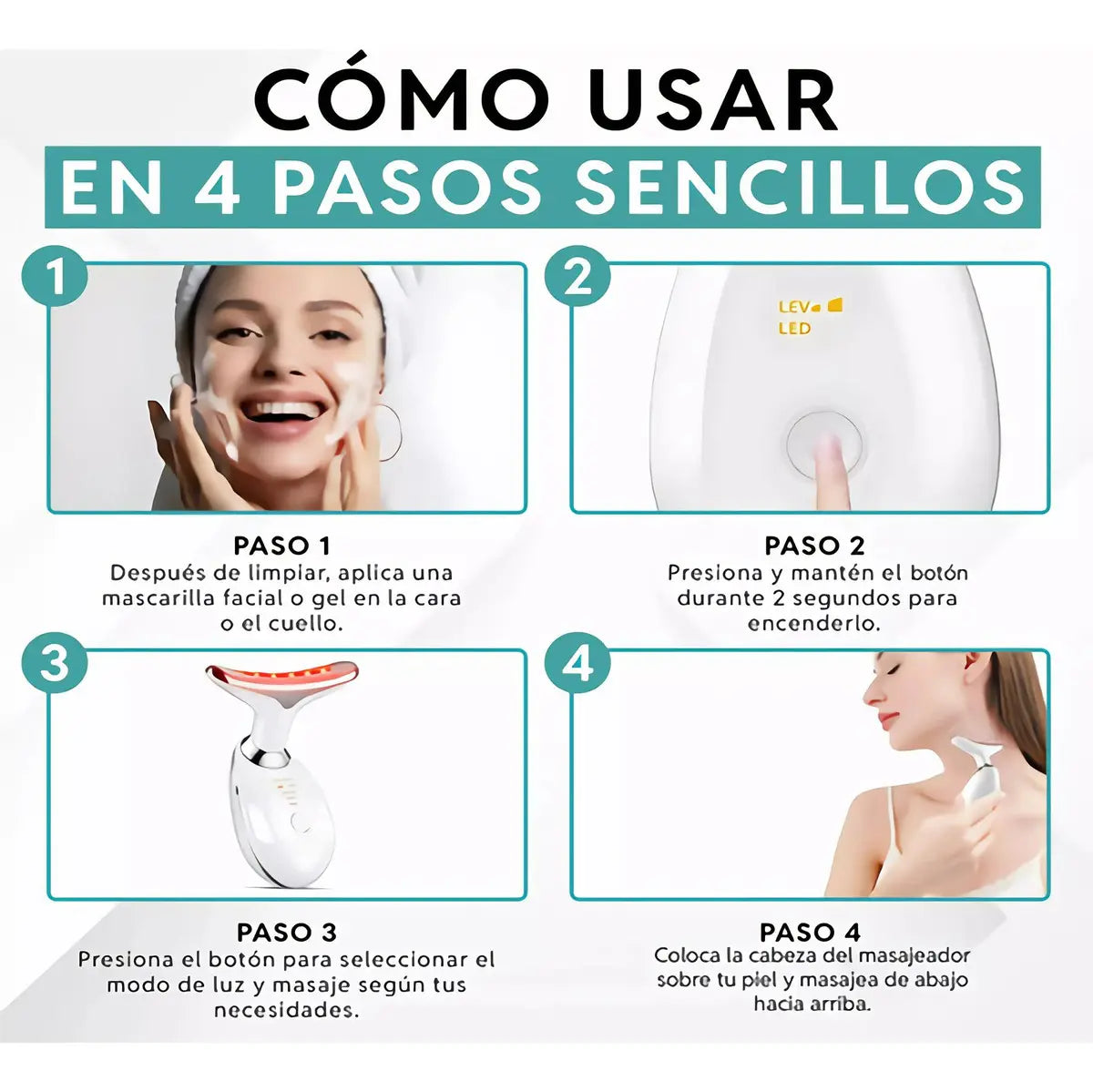 Masajeador Cara Cuello Luz Roja Reductor Papada Antiarrugas Todo Tipo De Piel Día/noche