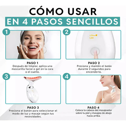 Masajeador Cara Cuello Luz Roja Reductor Papada Antiarrugas Todo Tipo De Piel Día/noche