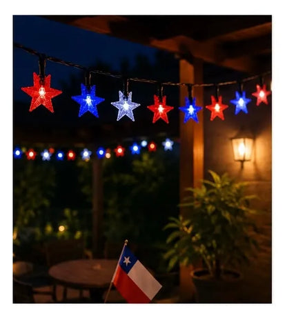 Guirnalda Solar 10m Estrellas Navidad Fiestas Patrias Led R. Luces Fechas Patrias