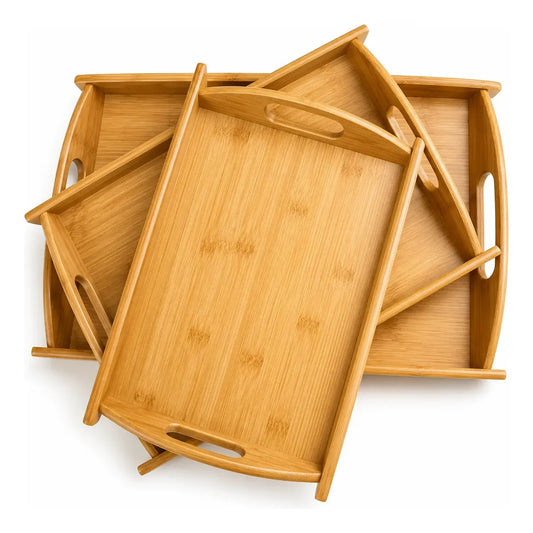 Set 3 Bandejas Madera Bambu Para Servir Cocina Y Aperitivos