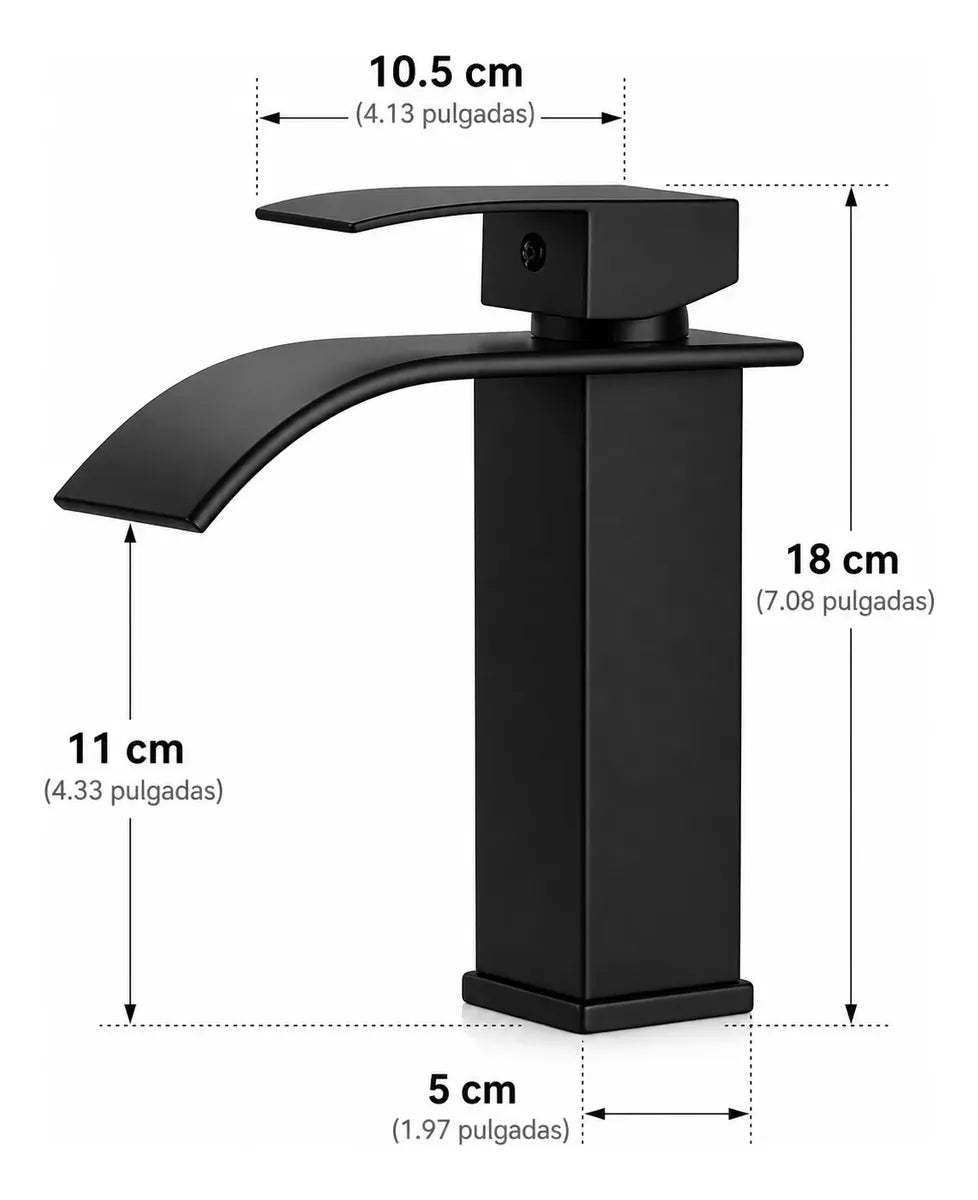 Llave Monomando Cascada Grifería Baño Negro Mate