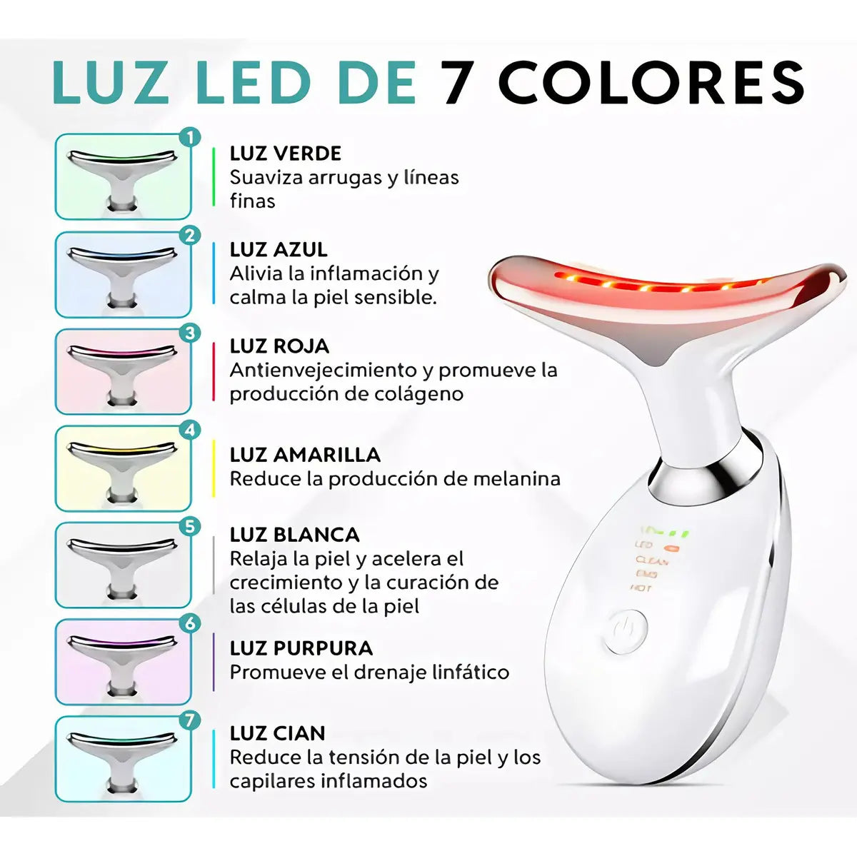 Masajeador Cara Cuello Luz Roja Reductor Papada Antiarrugas Todo Tipo De Piel Día/noche