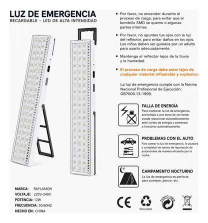 Pack 10 Focos Luz Emergencia 90 Led Recargable Alta Potencia