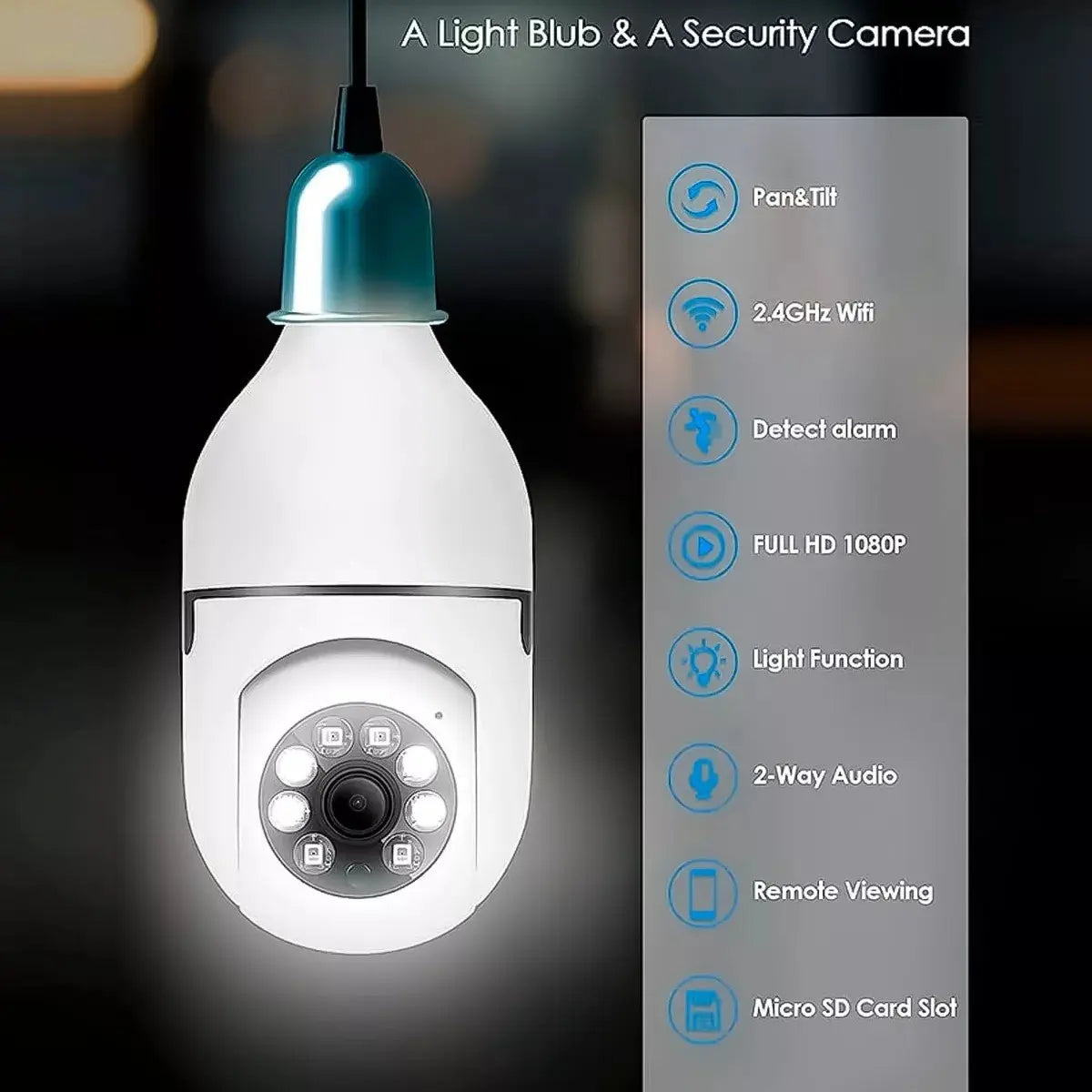 Cámara de Seguridad Tipo Ampolleta Wi-Fi 360° para Exterior con Visión Nocturna
