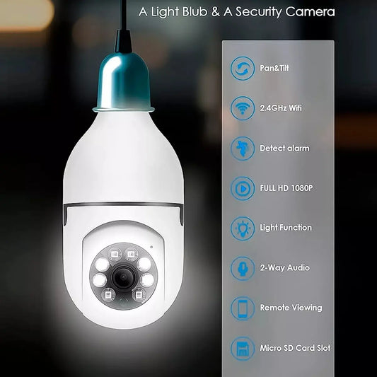 Cámara de Seguridad Tipo Ampolleta Wi-Fi 360° para Exterior con Visión Nocturna