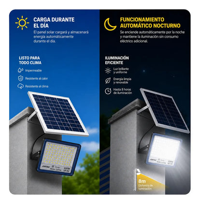 Foco Led Solar Reflector Con Panel 600w Jortan Exterior