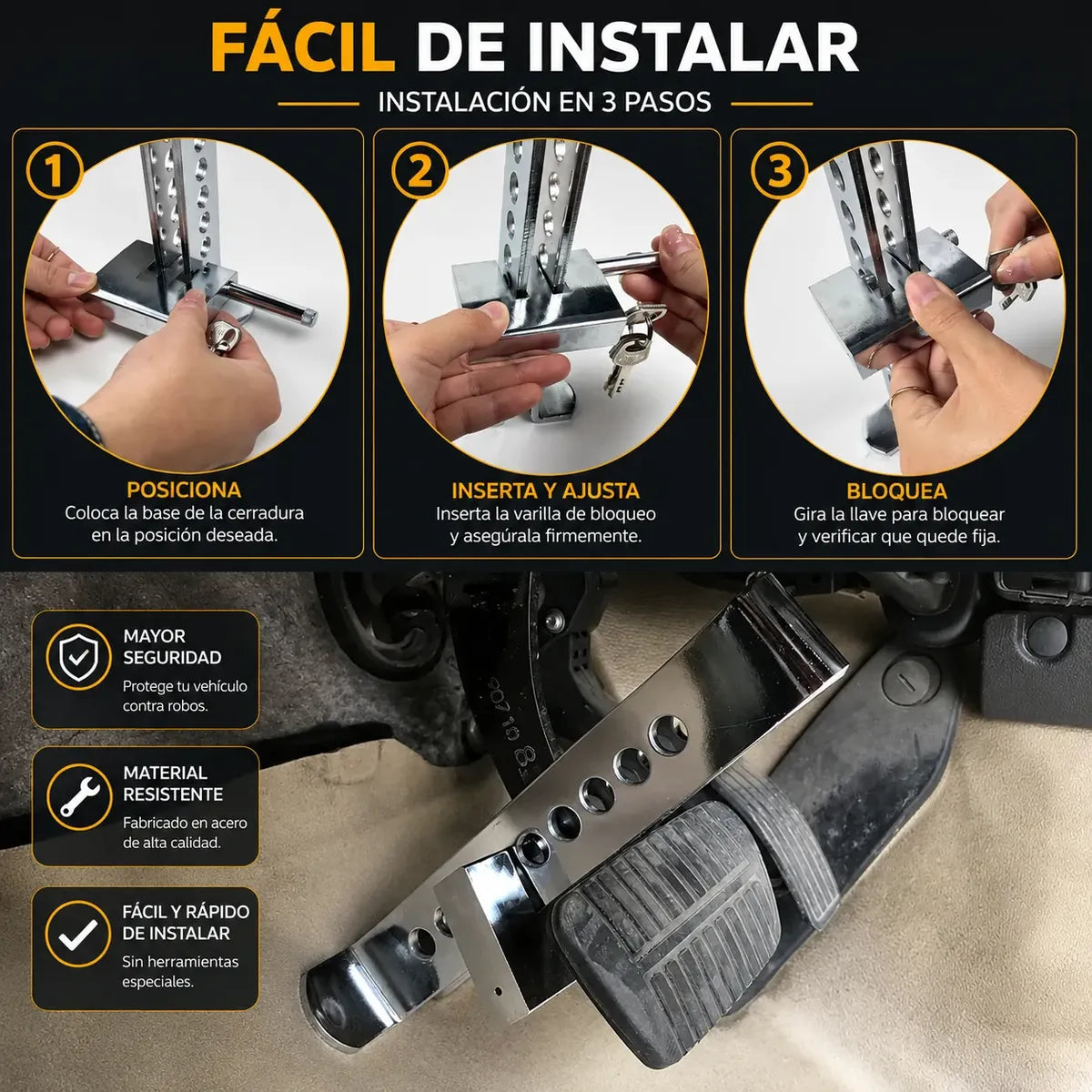 Traba Bloqueo Embrague Antirrobo Para Coche Acero Inoxidable