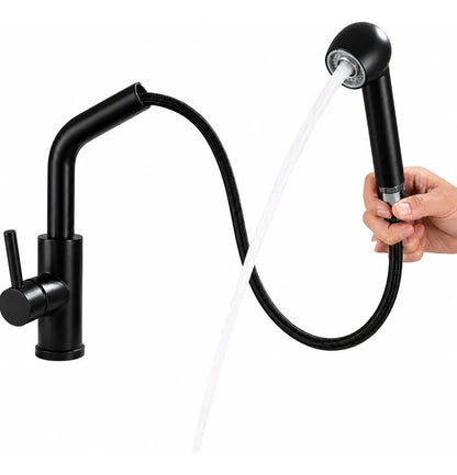 Grifería Llave Monomando Cocina Negro Mate Extensible 65cm