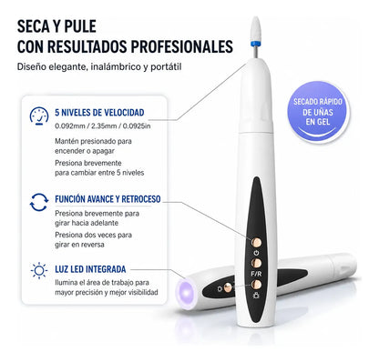 Torno Eléctrico Para Uñas Inalámbrico Recargable Con Luz Led