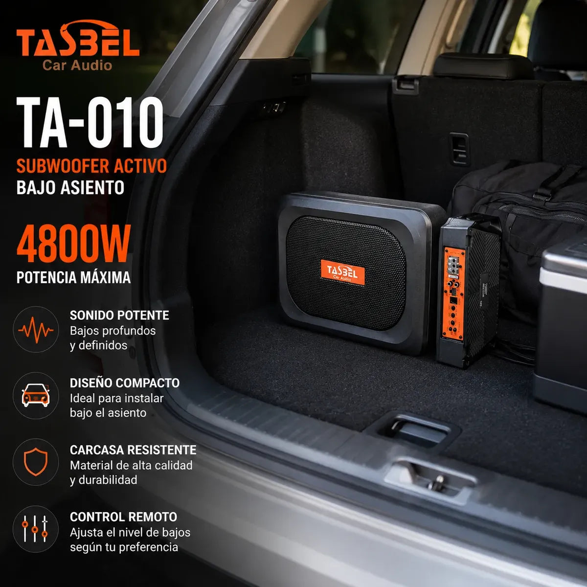 Subwoofer Amplificado Auto Bajo Asiento 4800w 12v Tasbel
