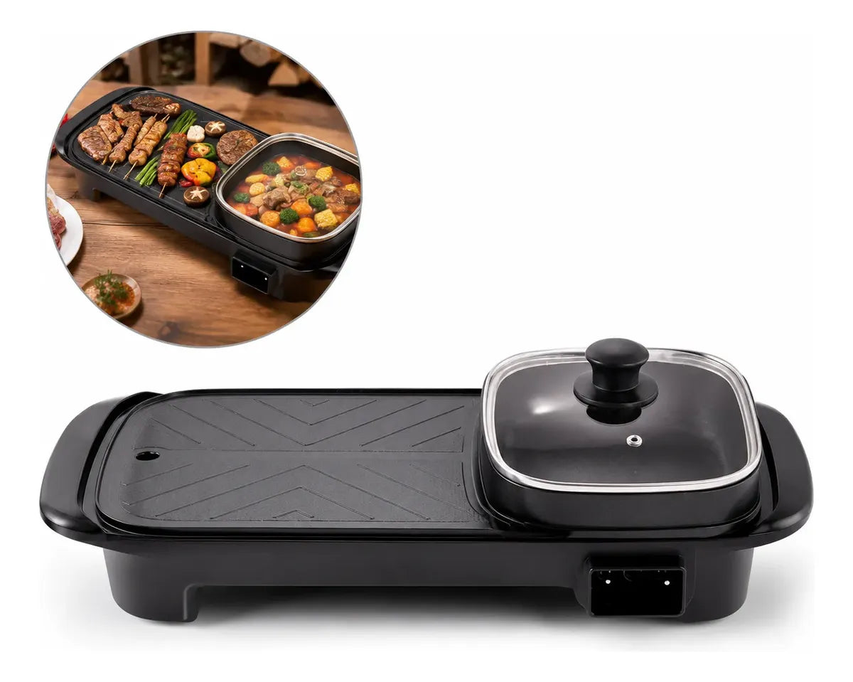 Parrilla Eléctrica Grill 2 En 1 Con Olla Hot Pot 1360w