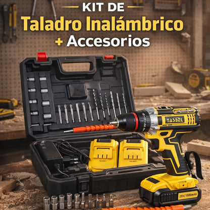 Kit Taladro Inalambrico Con 2 Baterias Y Accesorios