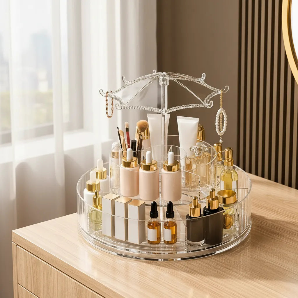 Organizador Cosméticos Rotativo 360° Con Colgador De Joyas