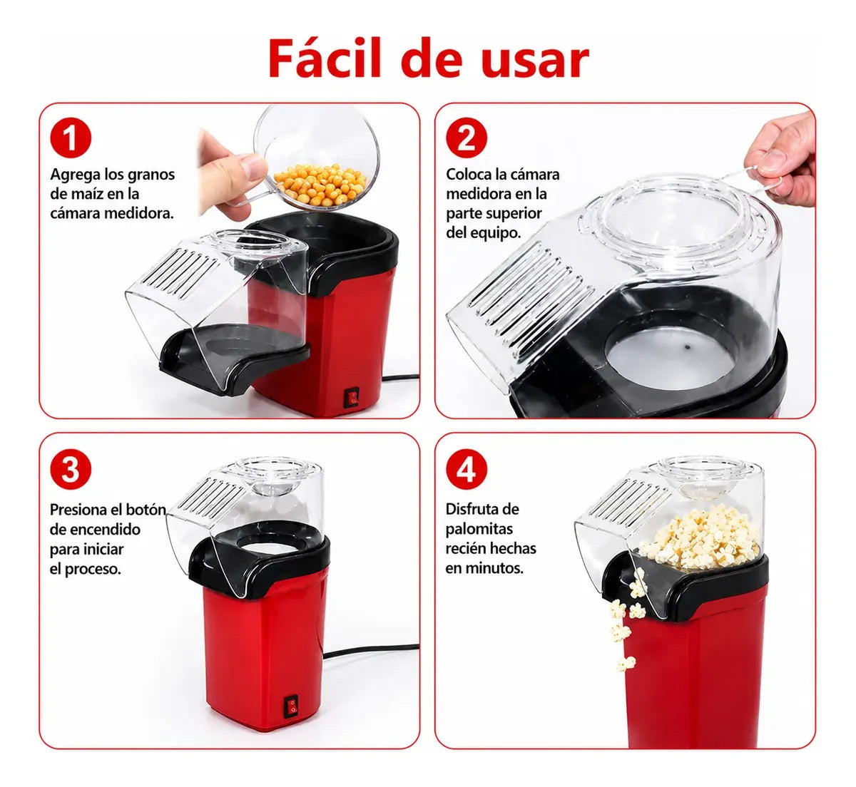 Máquina Cabritas Popcorn 1200w Sin Aceite Aire Caliente