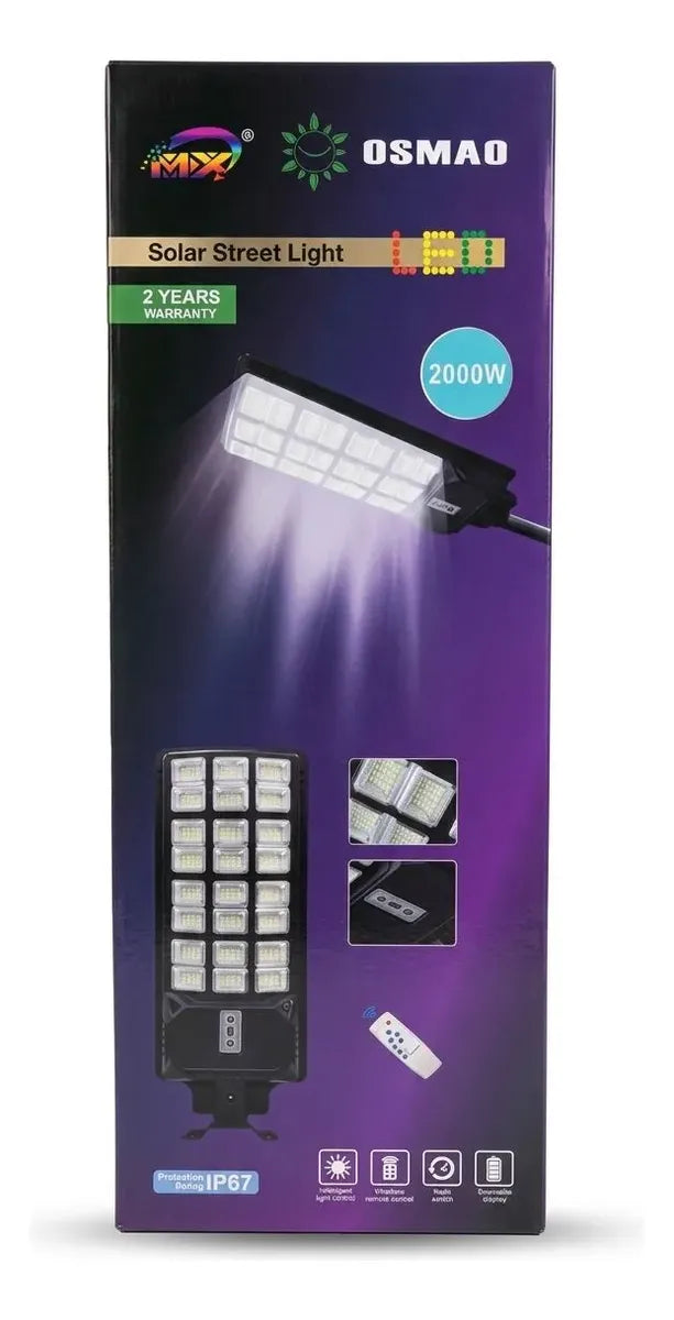 Foco Solar Led 2000w Sensor Movimiento + Soporte Osmao