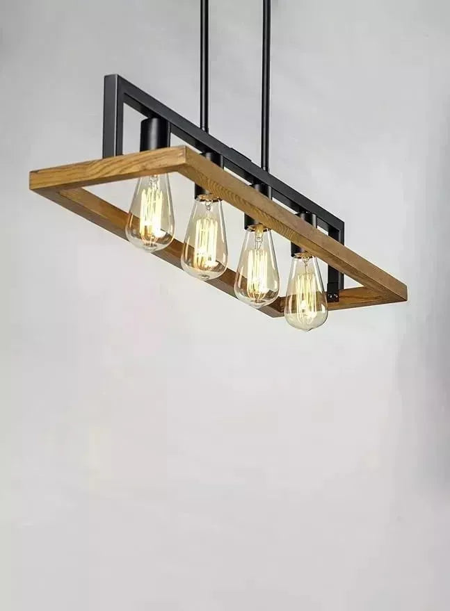 Lampara Colgante Madera + Metal 4 Socates Elegante