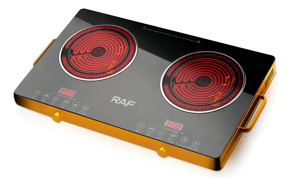 Cocinilla Infrarroja Encimera 2 Platos Eléctrica Raf R.8088 Color Negro Con Dorado