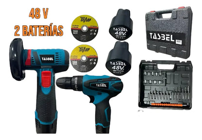 Mini Kit De Esmeril Y Taladro Inalambrico + 2 Baterias de 48v