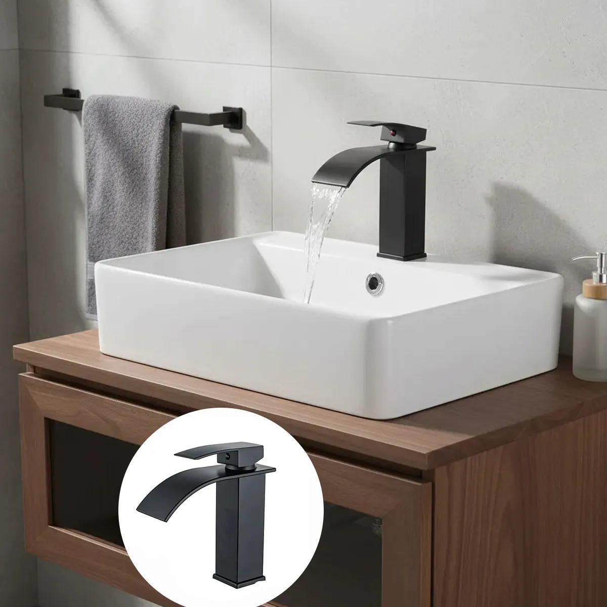 Llave Monomando Cascada Grifería Baño Negro Mate