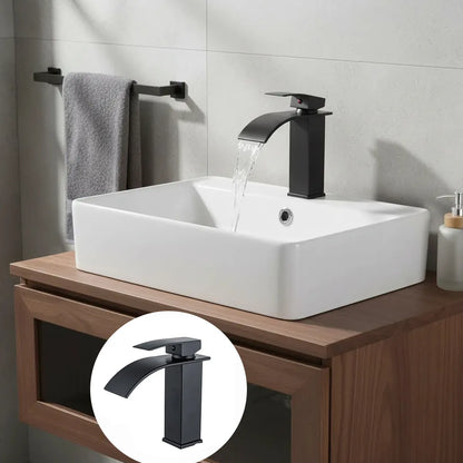 Llave Monomando Cascada Grifería Baño Negro Mate