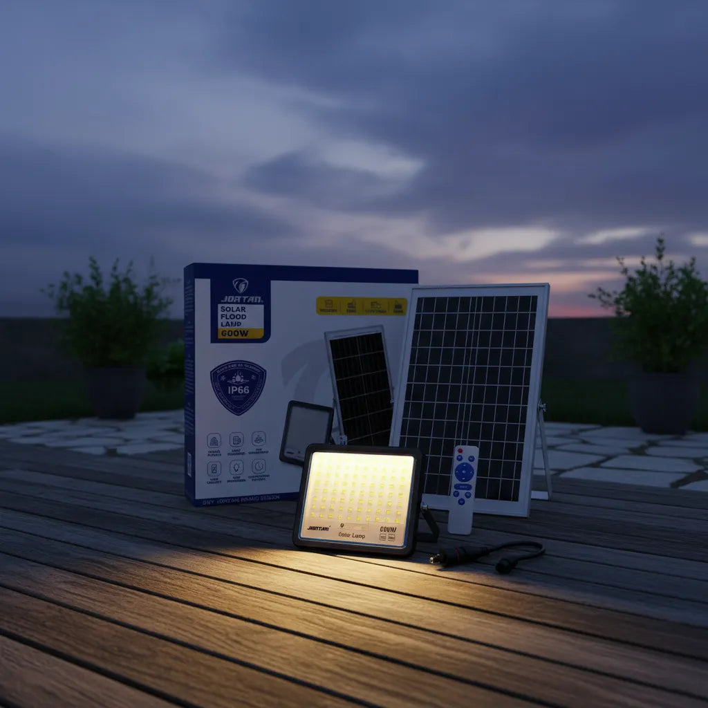 Foco Led Solar Reflector Con Panel 600w Jortan Exterior
