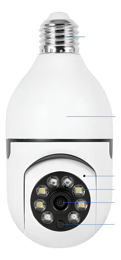 Cámara de Seguridad Tipo Ampolleta Wi-Fi 360° para Exterior con Visión Nocturna