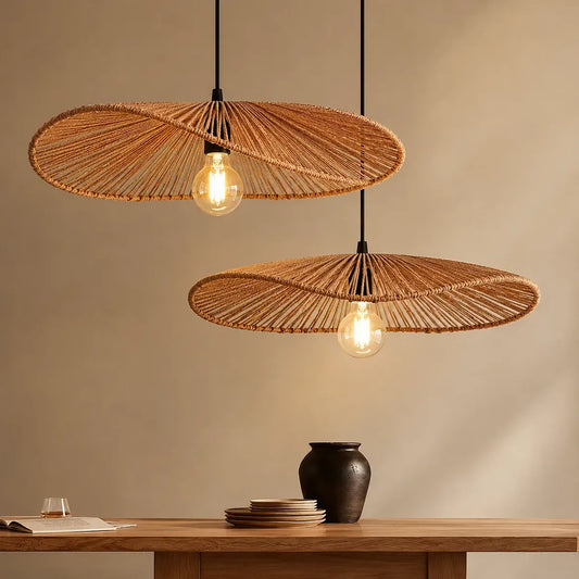 Lámpara Colgante Pantalla De Ratán Natural Estilo Boho