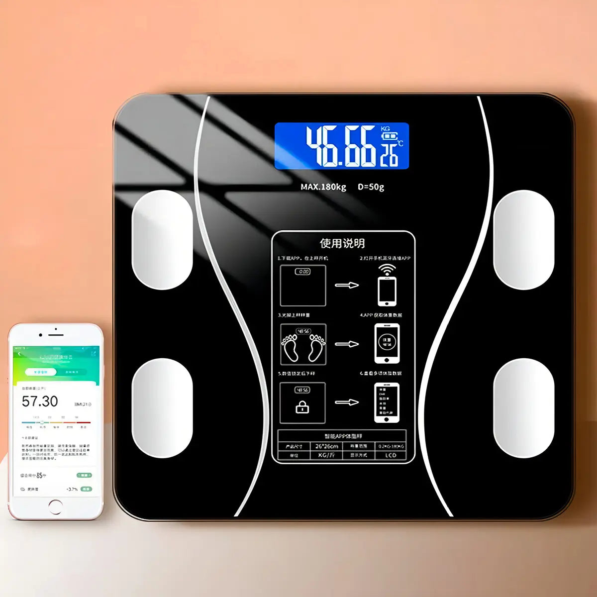 Balanza Pesa Digital Inteligente App Bluetooth Peso Bascula Color Gris oscuro