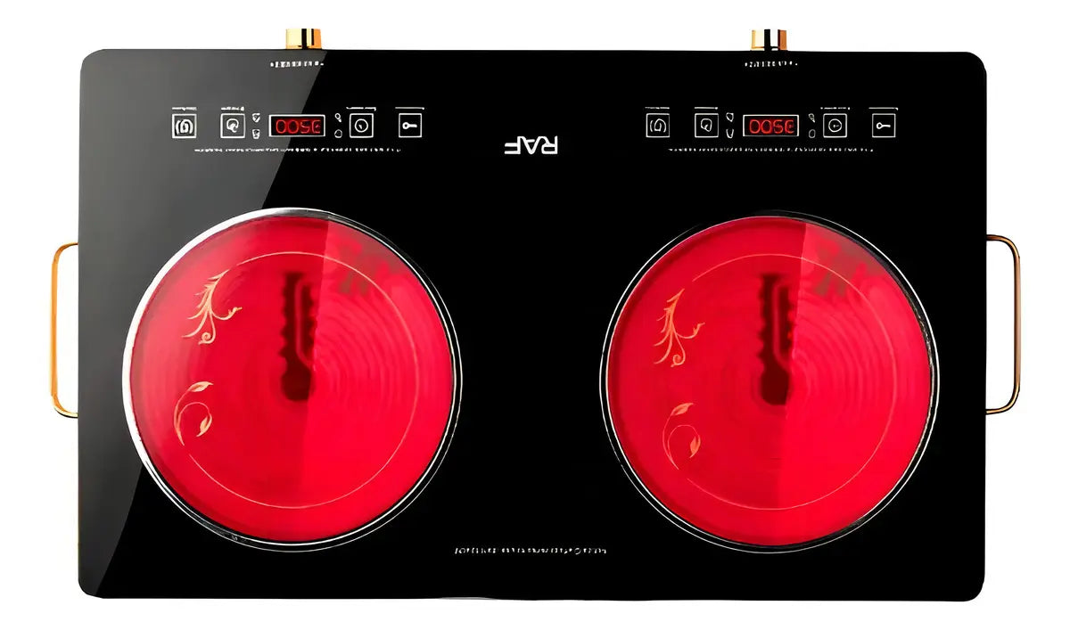 Cocinilla Infrarroja Encimera 2 Platos Eléctrica Raf R.8088 Color Negro Con Dorado