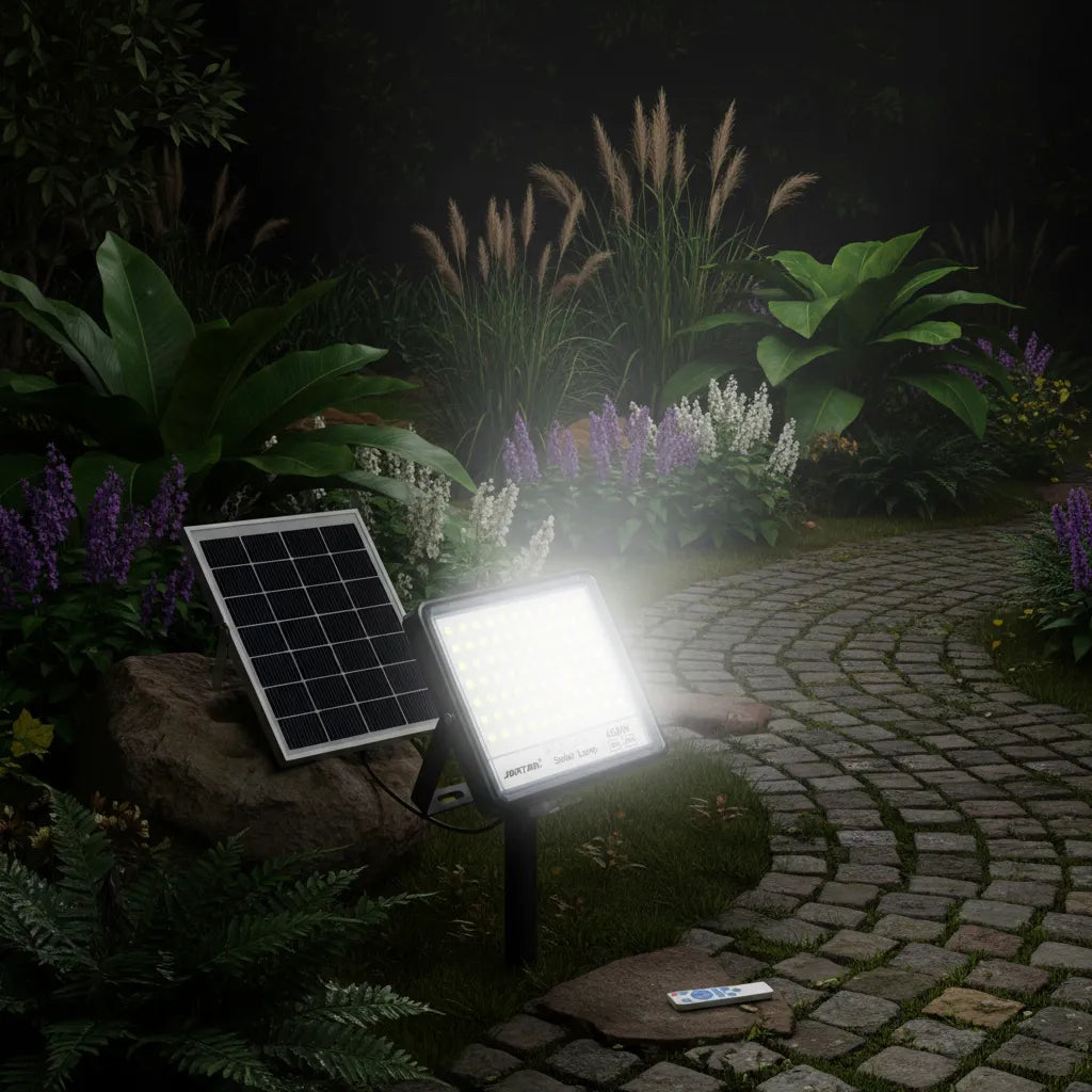 Foco Led Solar Reflector Con Panel 600w Jortan Exterior