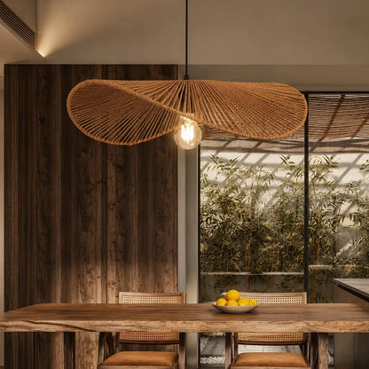 Lámpara Colgante Pantalla De Ratán Natural Estilo Boho