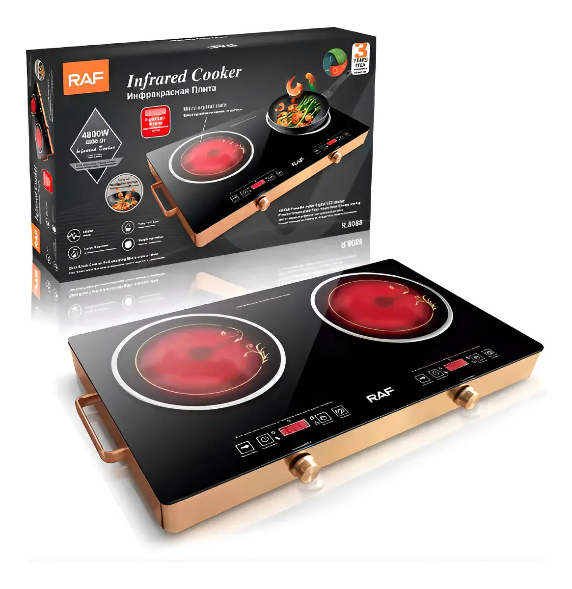Cocinilla Infrarroja Encimera 2 Platos Eléctrica Raf R.8088 Color Negro Con Dorado