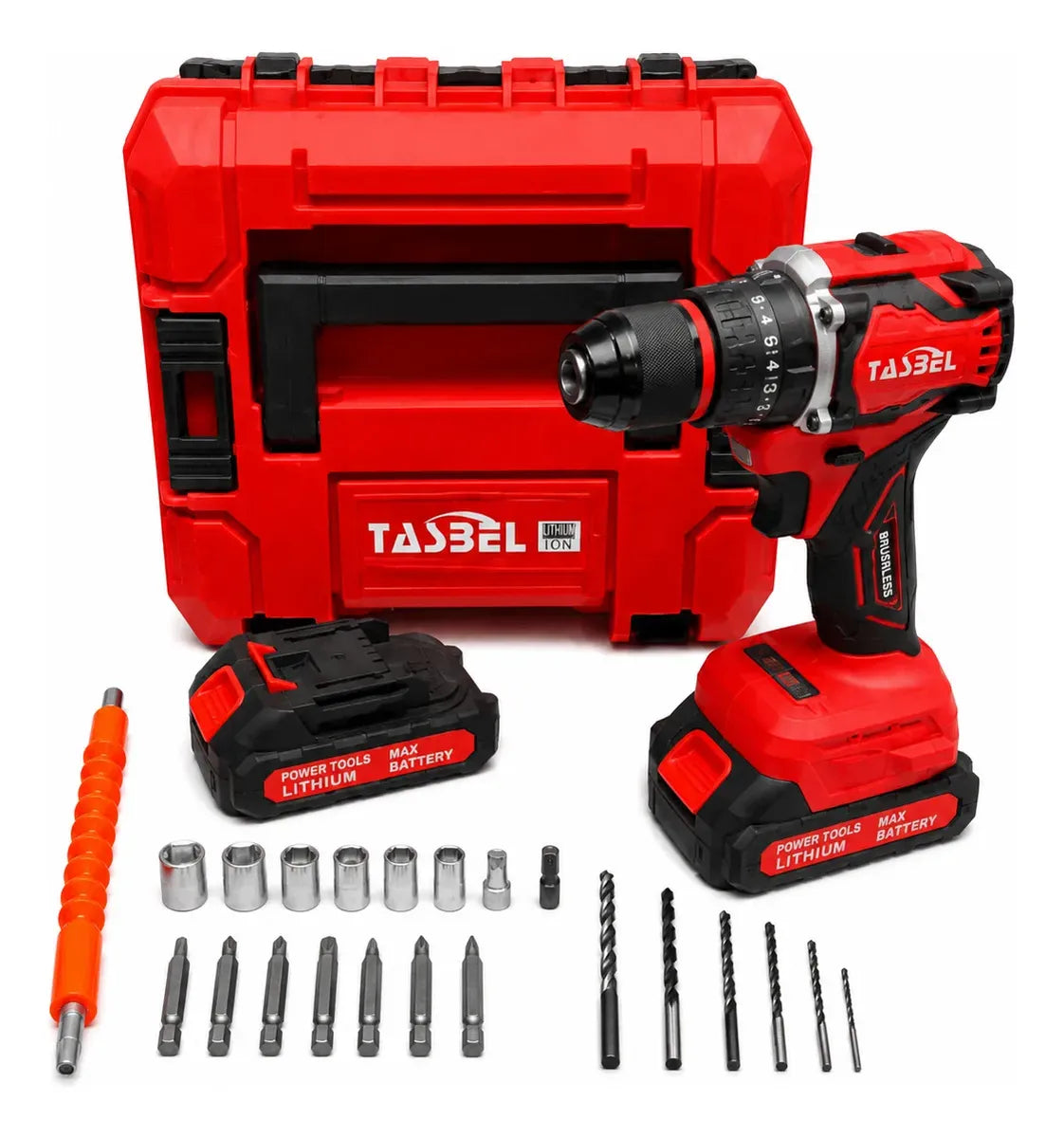 Taladro Inalámbrico Tasbel Brushless + 2 Baterías Y Cargador