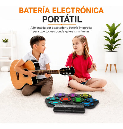 Batería Electrónica Portatil 9 Pads Set Baquetas Y Pedales