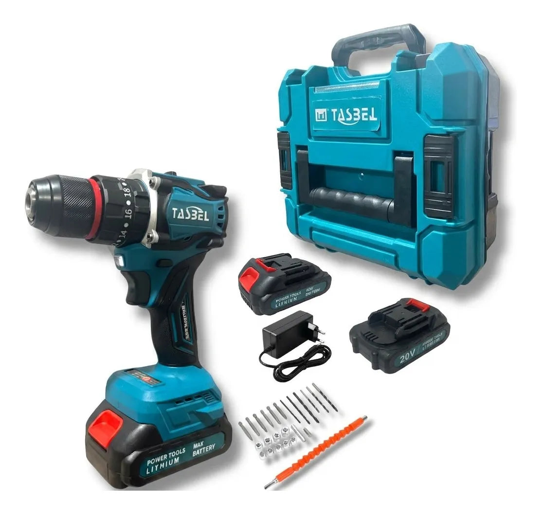 Taladro Inalámbrico Tasbel Brushless + 2 Baterías Y Cargador