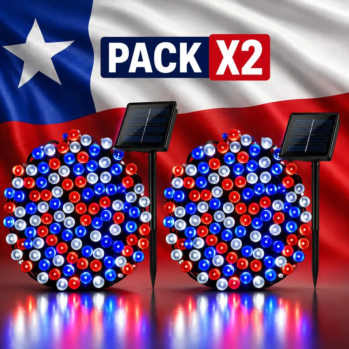Pack X2 Guirnalda Luces Led Solar 20m Fiestas Patrias Jardin