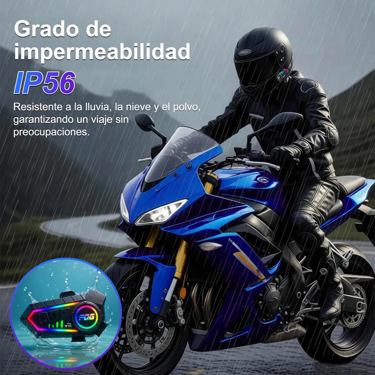 Intercomunicador Bluetooth Para Casco Moto 1000mah Ip56 Luz