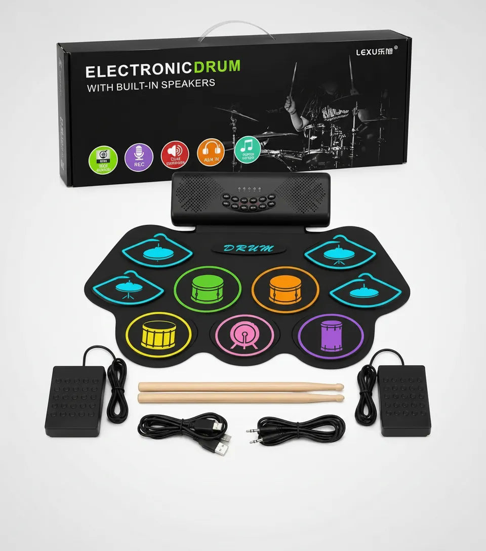 Batería Electrónica Portatil 9 Pads Set Baquetas Y Pedales