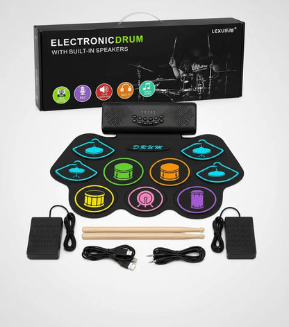 Batería Electrónica Portatil 9 Pads Set Baquetas Y Pedales