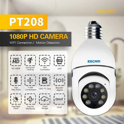 Cámara de Seguridad Tipo Ampolleta Wi-Fi 360° para Exterior con Visión Nocturna